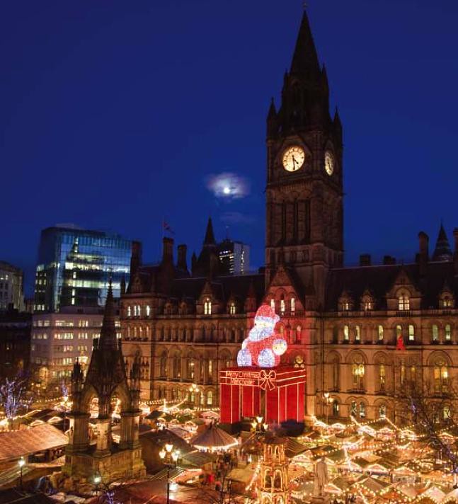Merry Christmas, manchester town hall at christmas